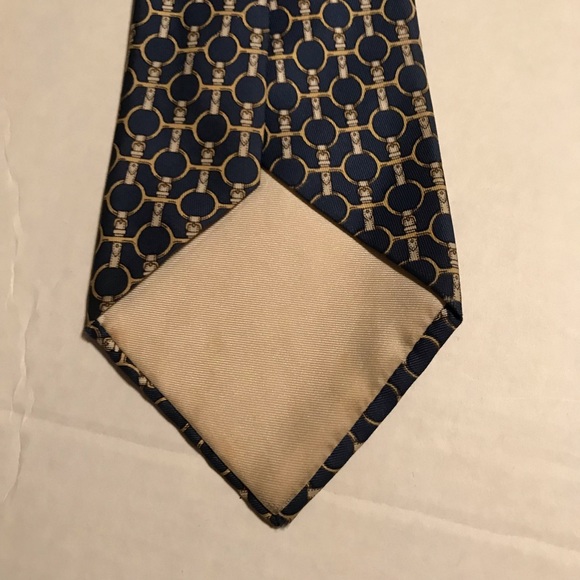 HERMÈS Vintage Men’s Necktie 100% Silk Blue Tan - Picture 4 of 7